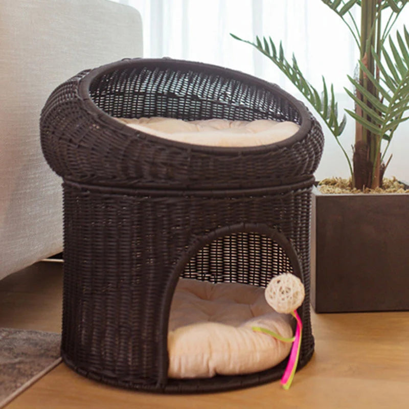 Woven Rattan Double-layer Cat Bed