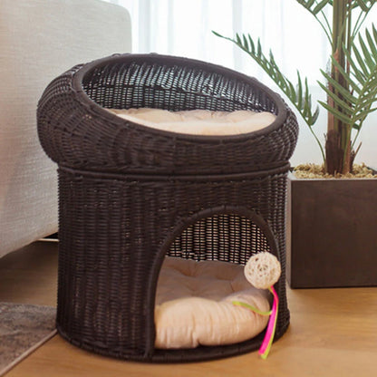Woven Rattan Double-layer Cat Bed